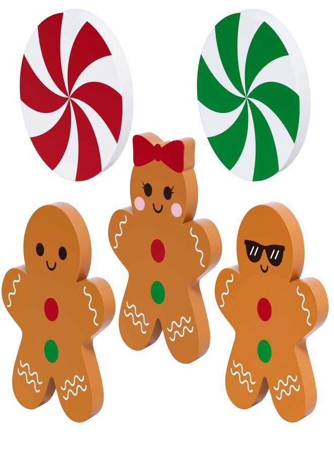 Tovwei Gingerbread Christmas Decorations Tiered Tray Decor, 5 Pcs Gingerbread Candy Wooden Signs Table Decor for Home Kitchen Office - Image 2